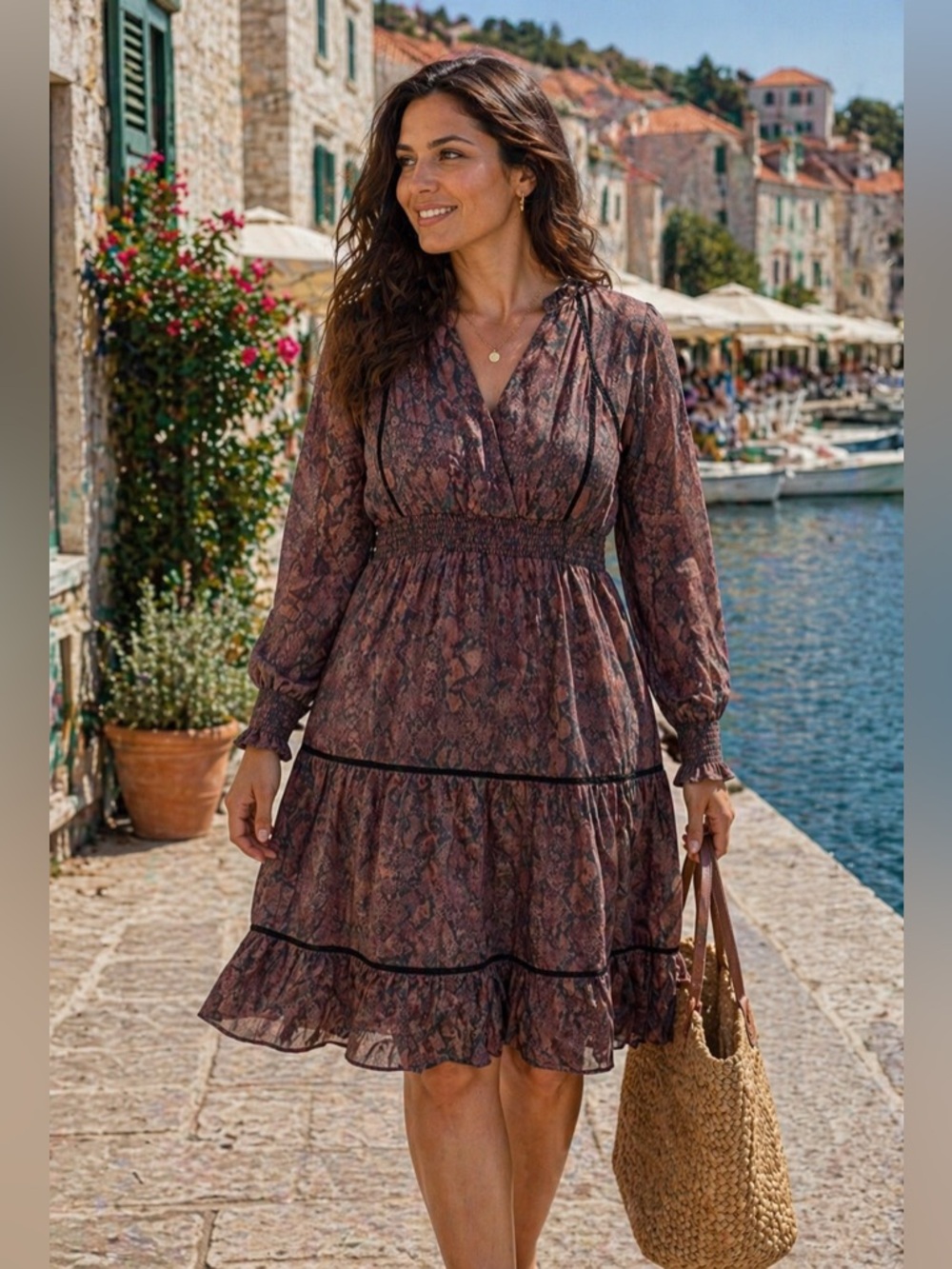Sam Edelman Snake Print Midi Dress - Pink and Black